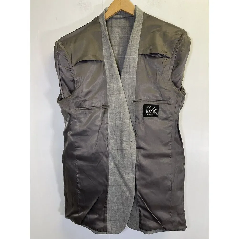 Jos A Bank Men's 41L Wool Gray Plaid 2 Button Sport Coat Blazer‎ Jacket